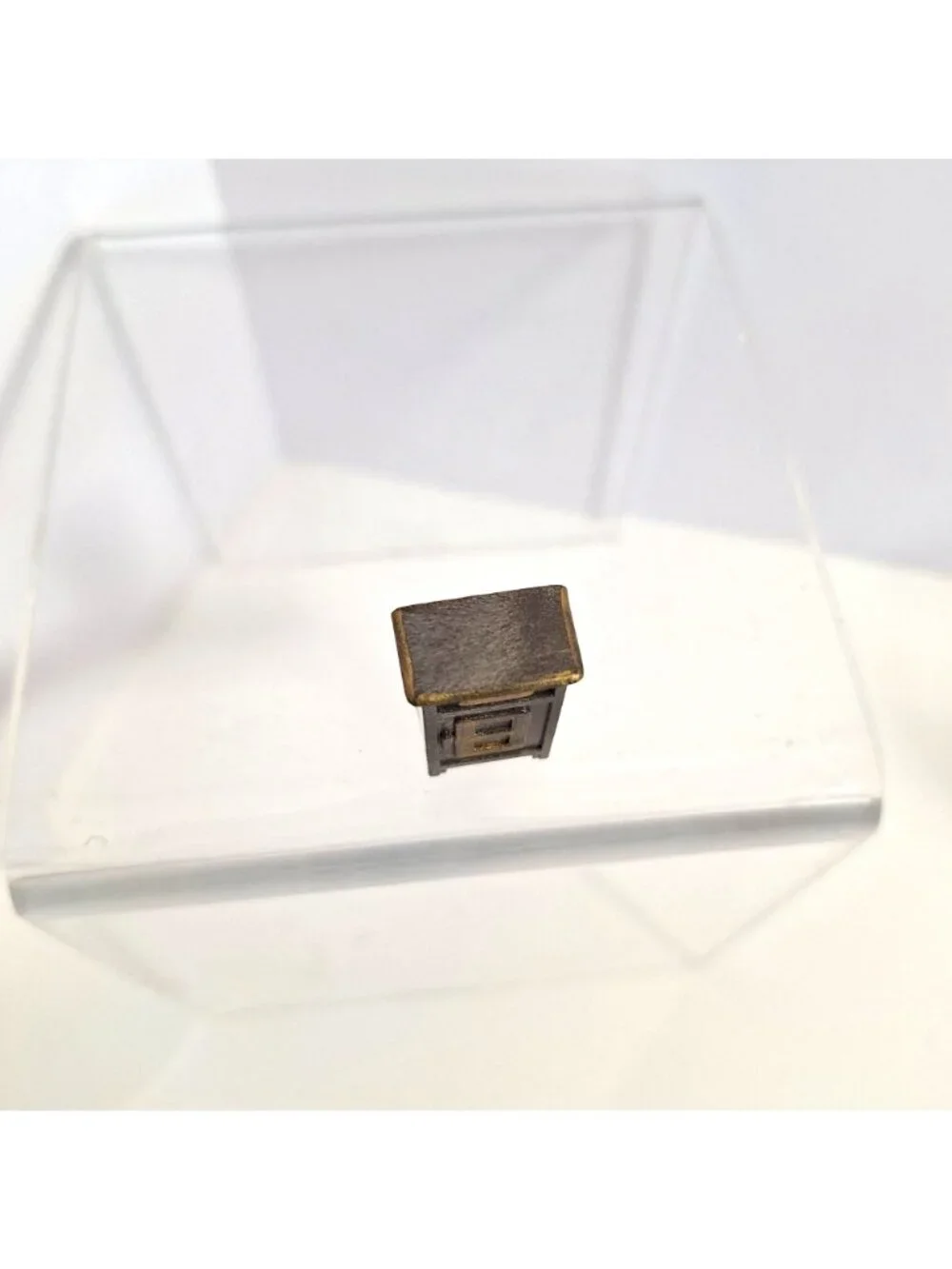 Mini Dollhouse Furniture Ice Box Hutch Brown Gold Micro Dresser Vintage - Picture 4 of 11